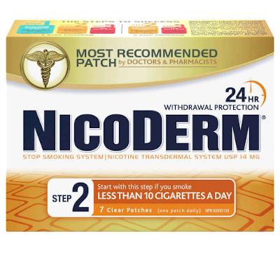 A packet of NICODERM® Step 2 - 14 mg transdermal nicotine patch, 7 clear patches